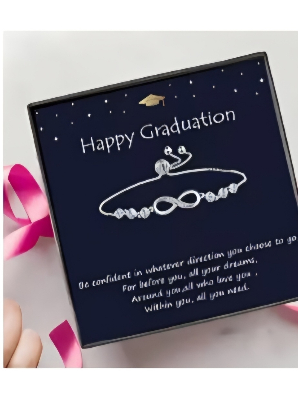 NWT Happy Graduation Infinity Bracelet - Silver on Navy Card
